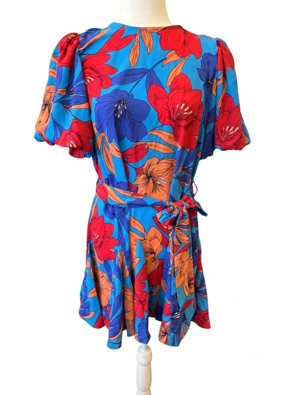 Easel Bright Blue Floral Tie-Waist Women's Dress